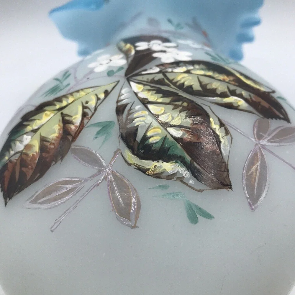 Bristol handblown glass Ruffled Collared Vase hand painted UNIQUE‎